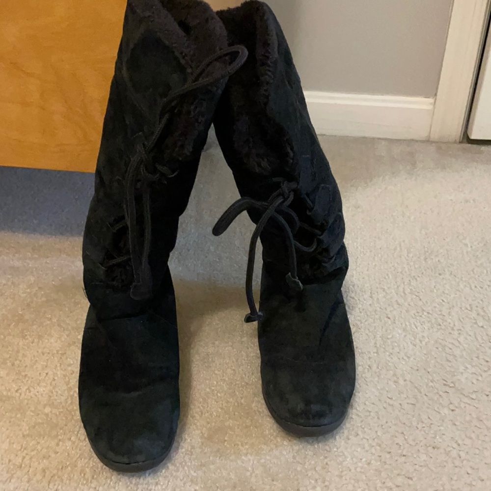 Suede tie up boots with wedge heel